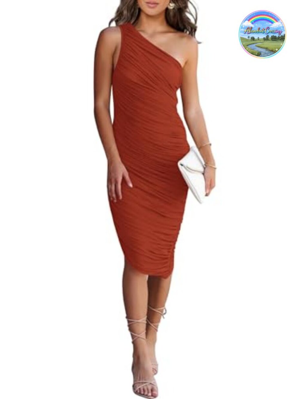 PRETTYGARDEN One Shoulder Ruched Bodycon Midi Dress Sleeveless Summer Party